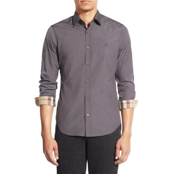 Burberry Men’s Cambridge Slim Fit Button-down Long Sleeve Shirt In Stone Grey XL - Picture 1 of 9